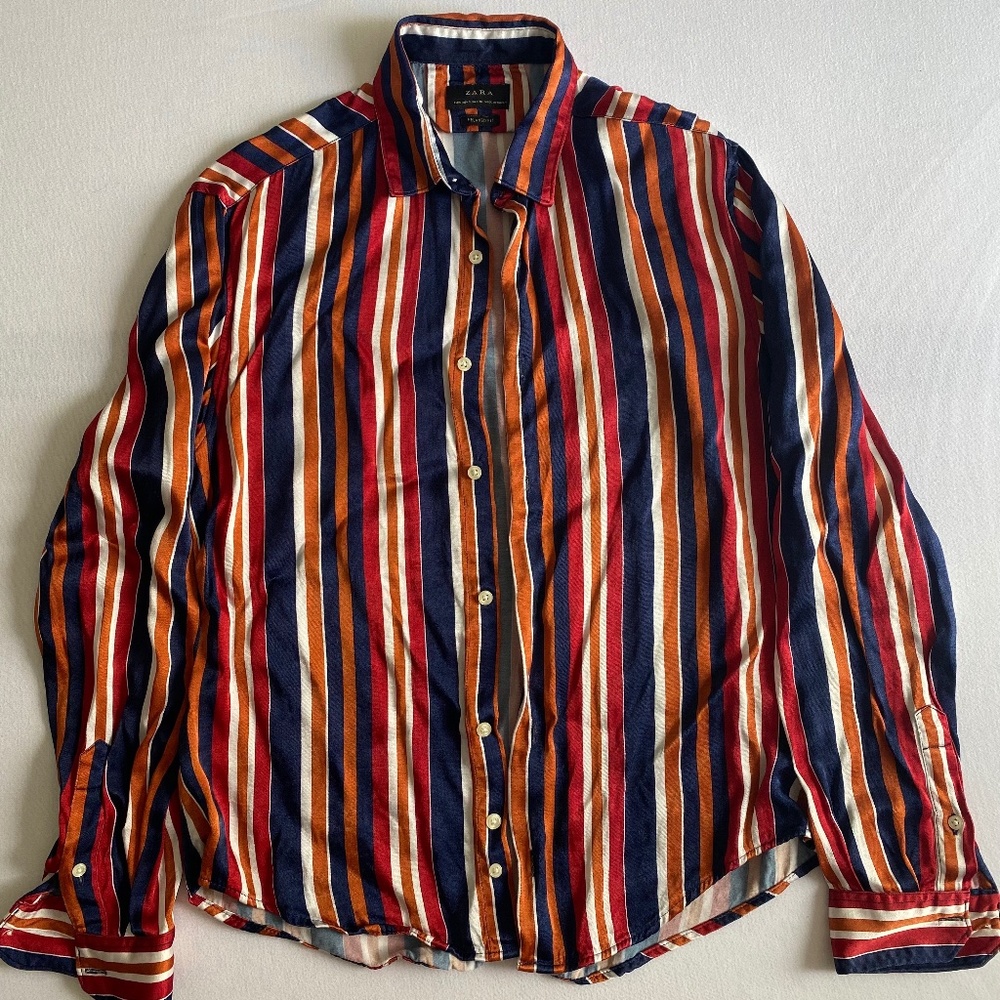 Zara Long Sleeve Satin Striped Button Down